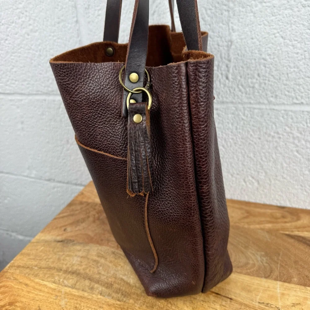 Portland Leather Goods Small Coldbrew Brown Pebbled Leather Tote Bag - Picture 5 of 13
